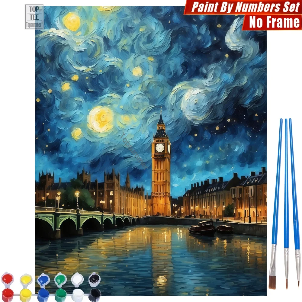 

Starry Big Ben Painting By Numbers Set - London Starry Night Living Room Wall Art New Year's Day Gift For Wife