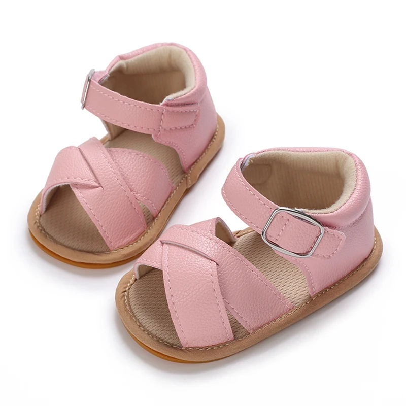 Unisex Baby Sandals for Summer: Solid Color Cross Design, 4 Colors Available, for 0-15 Months