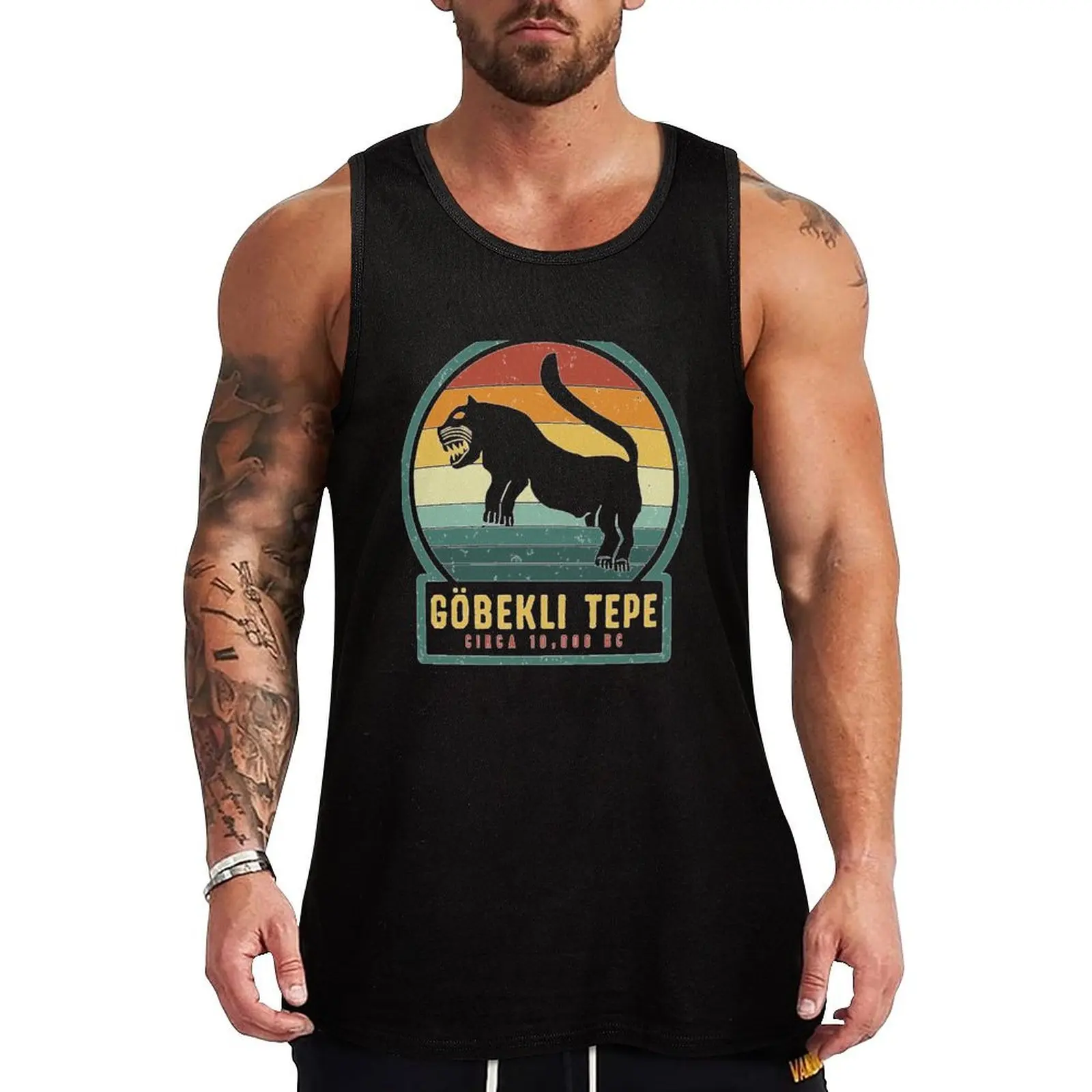 

Gobekli Epe Lion Large Cat Ancient Megalithic Structure Tank Top Sports shirt man Men's summer clothes Men's gym t-shirts