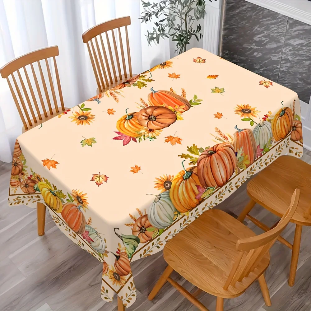 Autumn Pumpkins Sunflower print Tablecloth for Table Decor Fall Harvest Maple Leaf Kitchen Dining Table Cloth Thanksgiving Decor