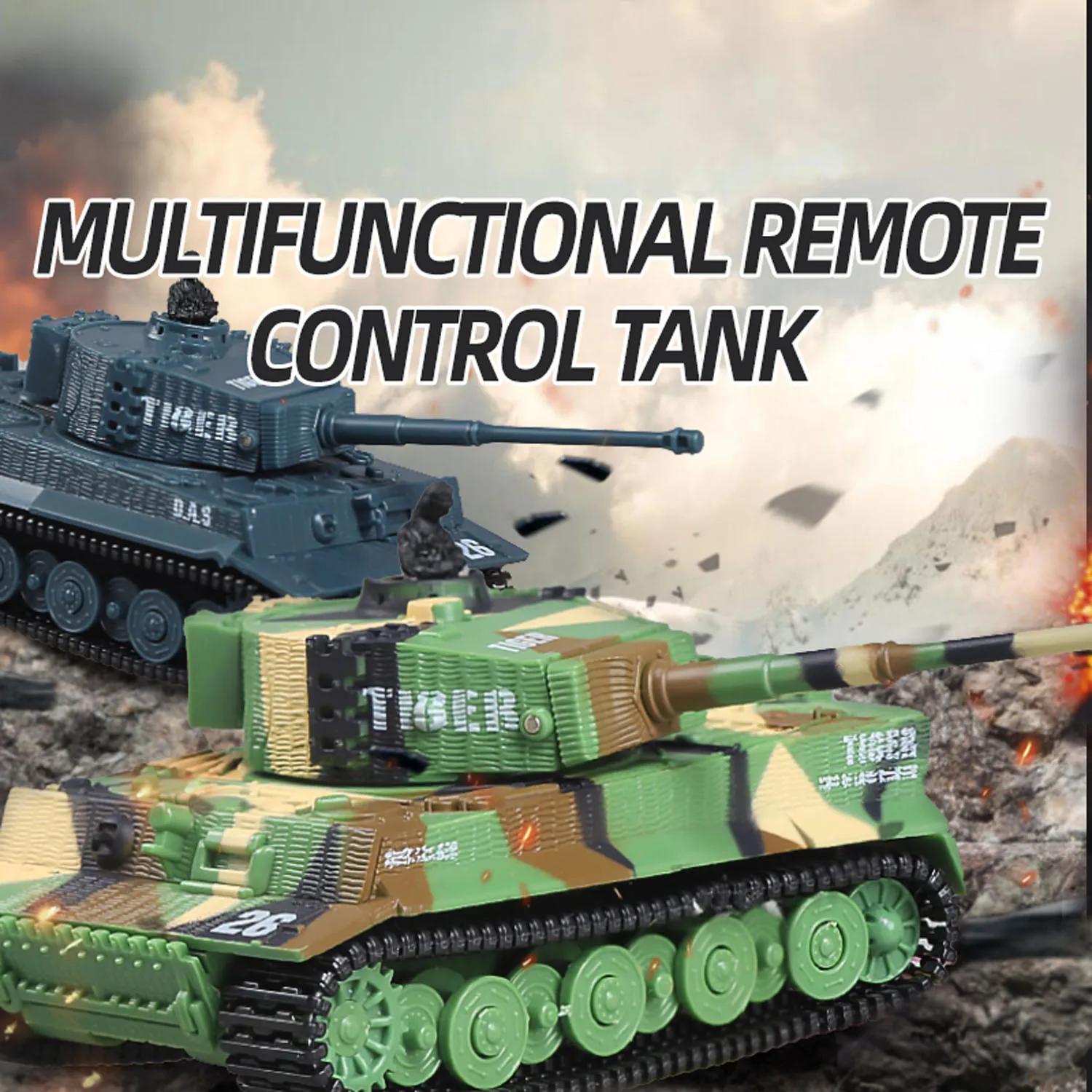 Mini Toys 1/72 Scale RC Tank German Tiger Battle Tank RTR Turret 360° Rotation Model with Shooting Sound RC Gifts for Boys