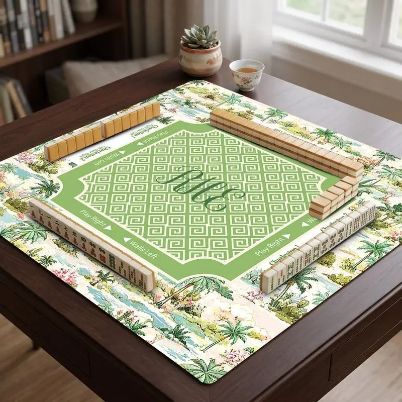 VIKAMA Light Green Palm Island Mahjong Mat Geometric Zoned Non Slip Fresh Household American Mahjong Table Cover