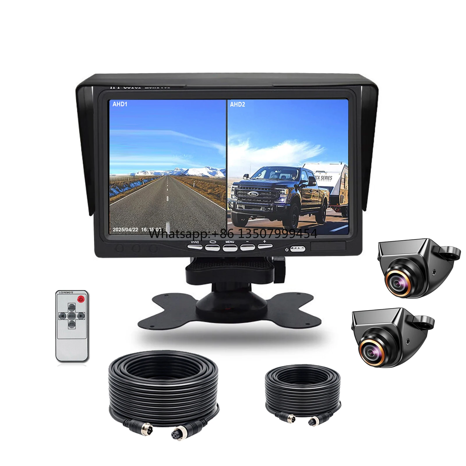 

7 Inch IPS Screen AHD Car Monitor Split 2 Screen DVR Video Recording 2x 1080P 4PIN Rear View Reversing Cameras 5m 15m for Rv Van