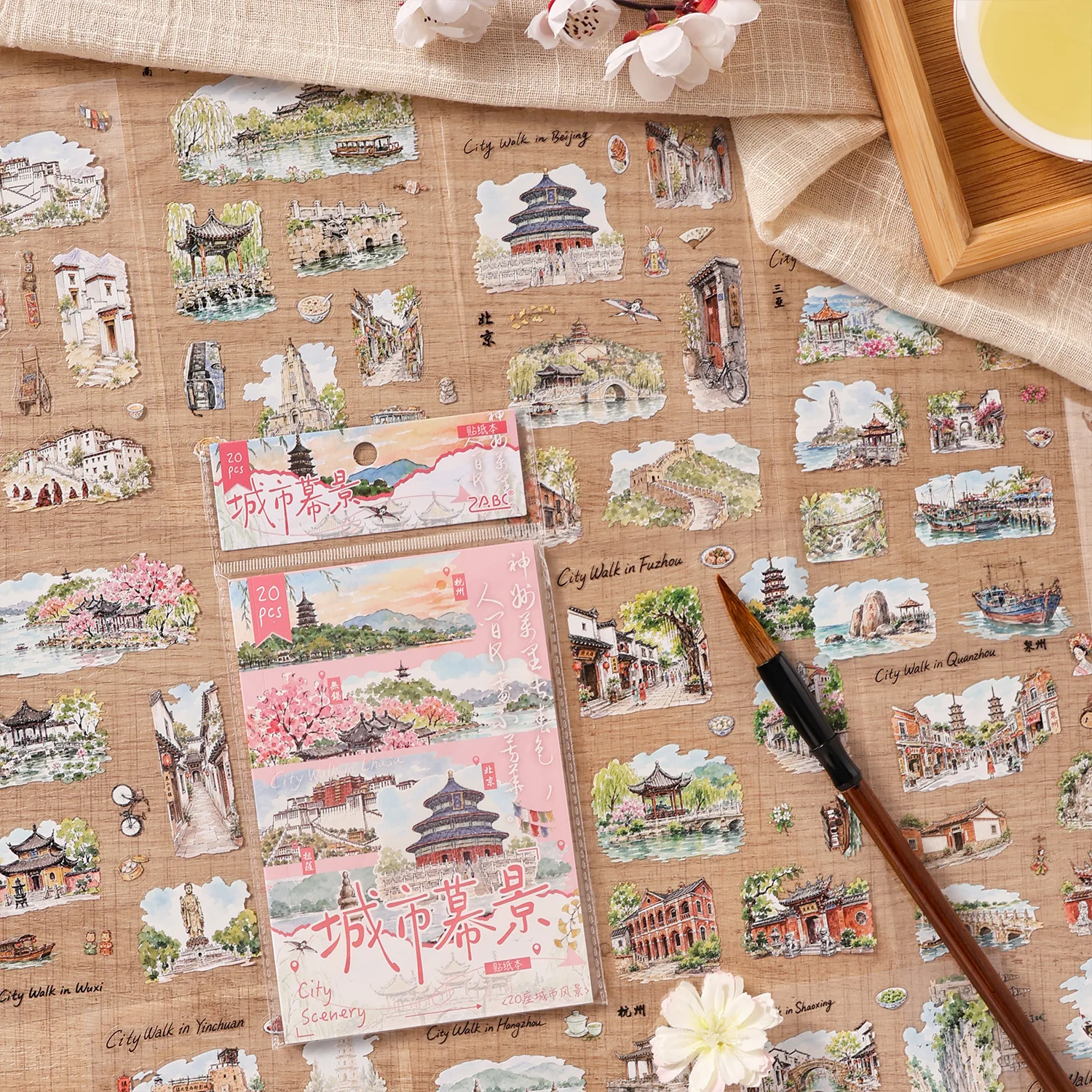 20sheets City Scenery Series Ins City Tourism Scenery PET Die Cut Sticker Book DIY Diary Scrapbook Aesthetics Stationery Sticker