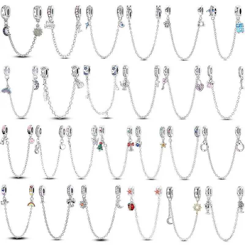 Hapilife 925 Sterling Silver Ladybug Pendant With Star And Moon Charm Safety Chain Jewelry For Bracelet Women's DIY Jewelry Gift