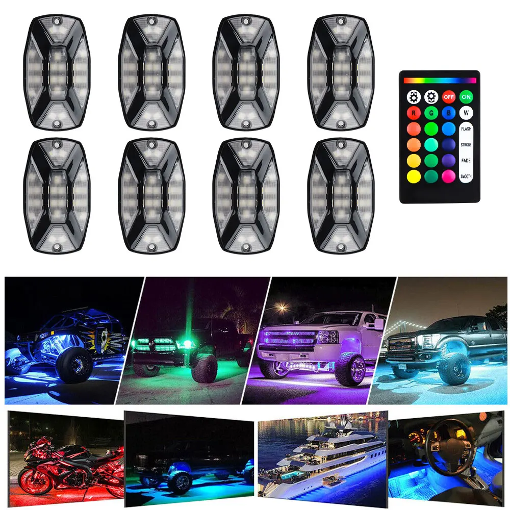 

8pcs RGB LED Rock Lights Pod Offroad Truck for Jeep Lamp Under Glow Remote Control LED Multicolor Neon Light for Boat Waterproof