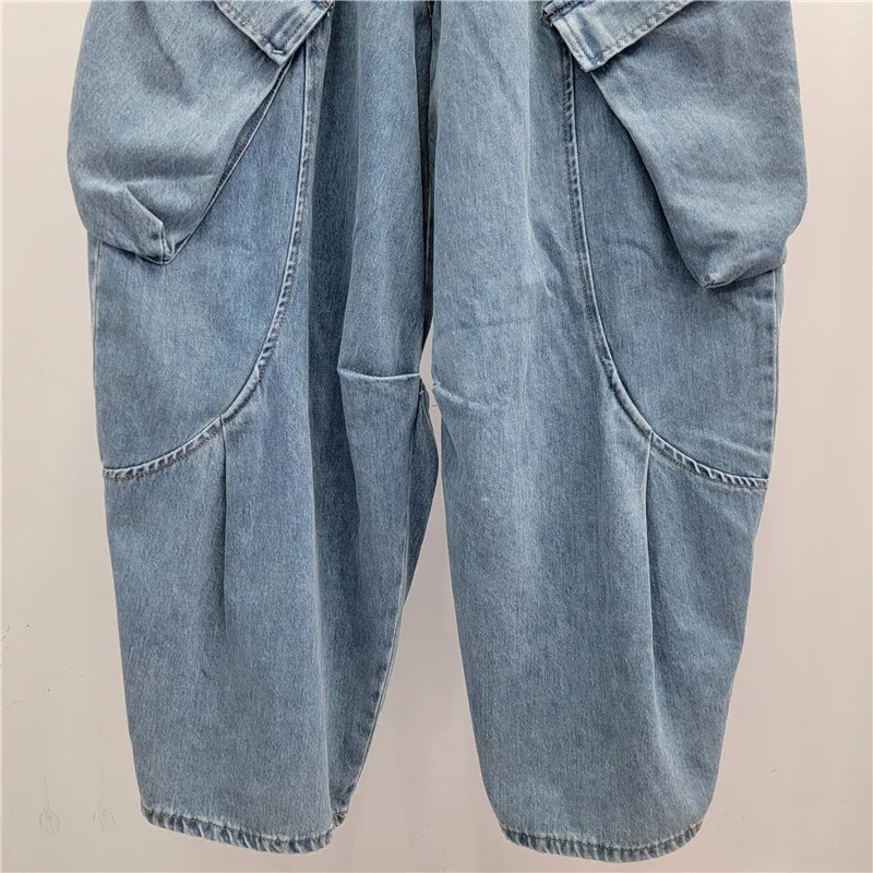 ANJY Otoño Invierno nuevas mujeres moda americana lavado multibolsillo Cargo Jeans moda suelta Chic marea pantalones vaqueros de pierna ancha A16380