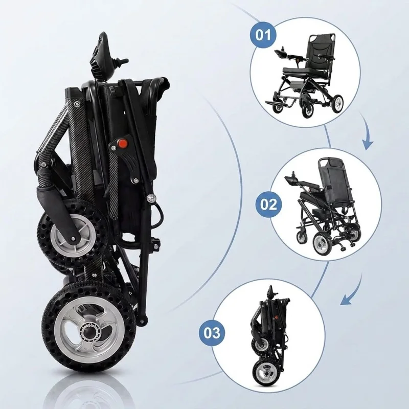 9.8kg Lightweight Portable Folding Electric Wheelchair Remote Control Electronic Brake Airplane Approved Travel Mobility Seniors