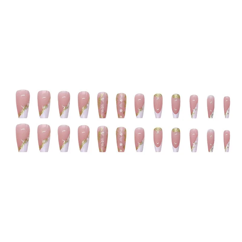 24 Stks/set Mode Ballet Pers Op Nagels Middellange Acryl Vrouwen Nagels Vierkante Franse Versierde Lange Kist Witte Valse Nagel