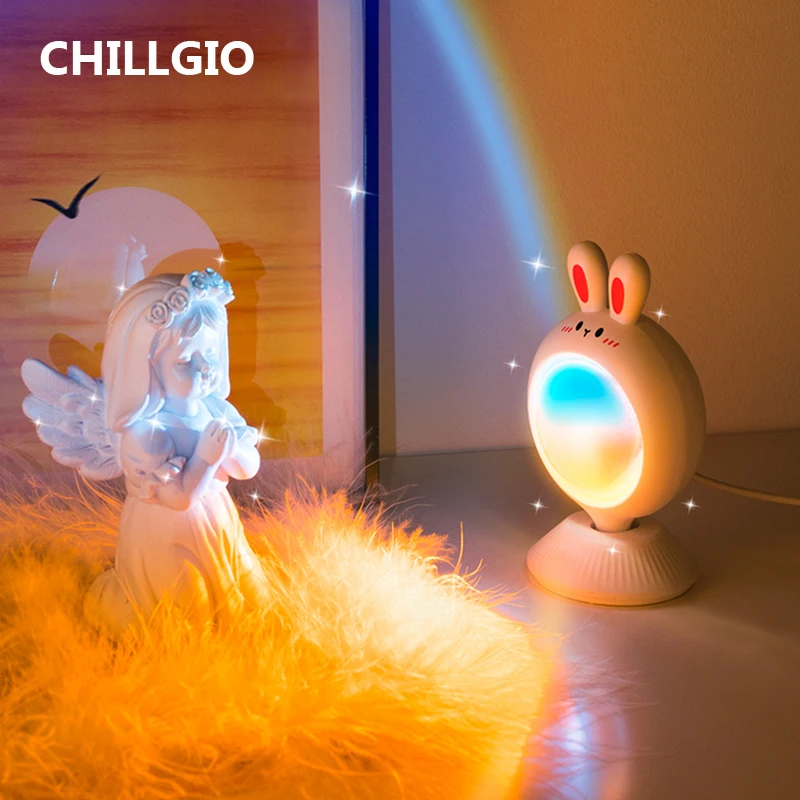 CHILLGIO Mini Sunset Light Kawaii Room DECO Dawn Projection Led USB Rechargeable Bedside Desk Lighting Atmosphere Projector Lamp