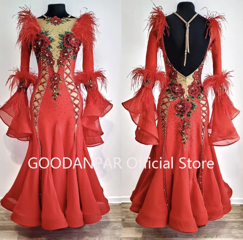 

Платье для бальных танцев вальса, женский костюм для соревнований, бальных танцев, стандартное танцевальное платье, женское платье для соревнований красного цвета
