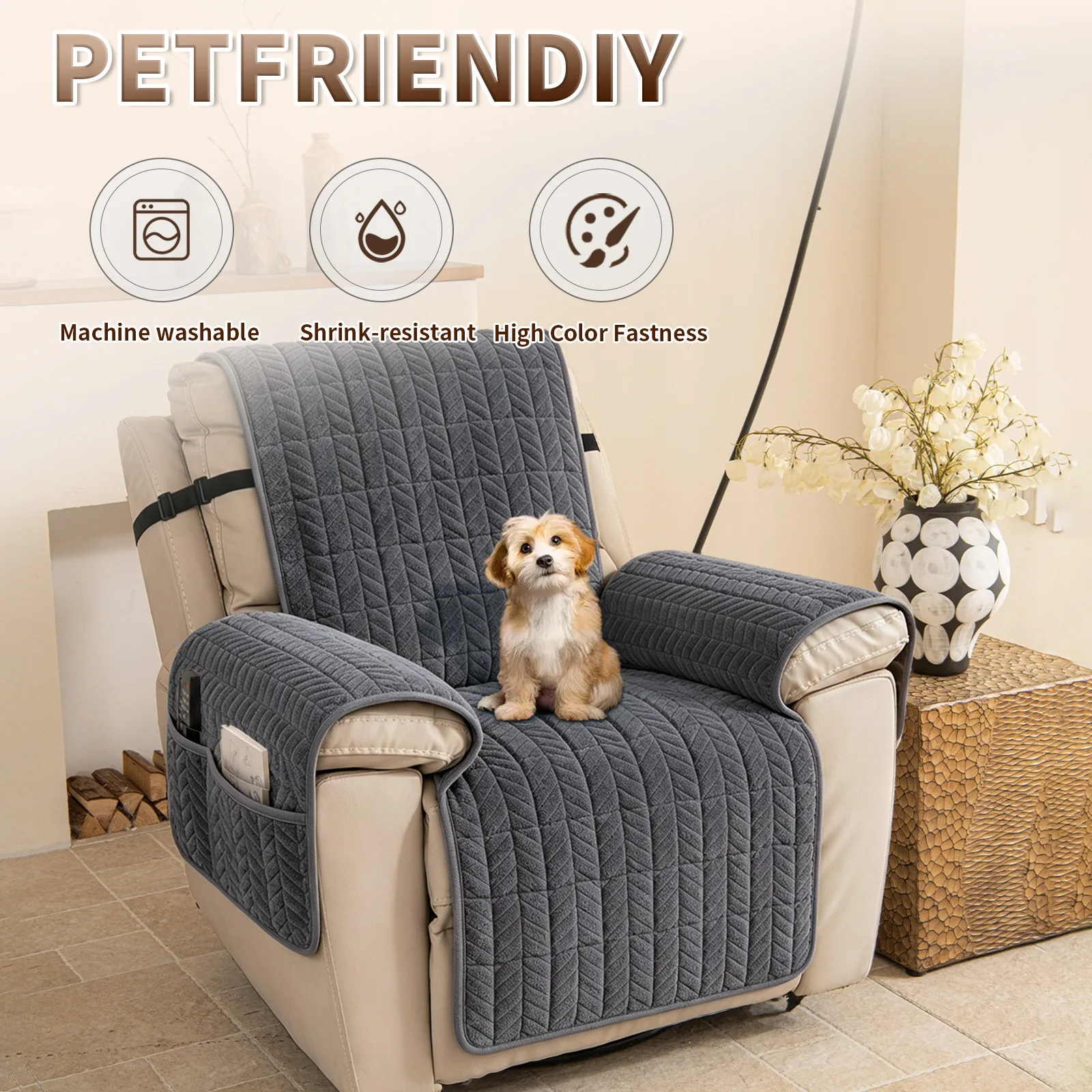 High‑GSM Thicken Non‑Slip Electric Recliner Sofa Cover Machine‑Woven Leaf Quilted Seat Pad Anti-fouling Sling Chair Protector
