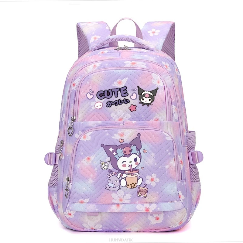 KUROMI Backpacks Purple Flowers Printe Primary and Secondary School Students School Bags Lovely Capacity Lightweight Mochilas