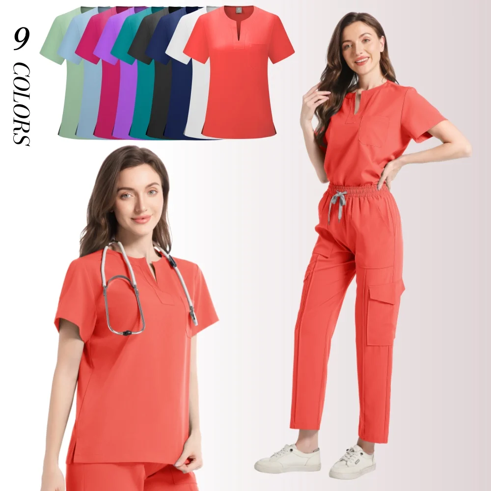 

Nurse Uniform for Women V-Neck Short Sleeve Top Pants Medical Beauty Salon Scrub Set Summer Casual Work Wear for Clinic Pharmacy