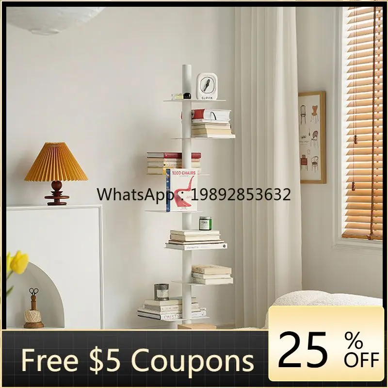 LYY Creative Simple Rotating Floor Bookshelf Living Room Iron Art Multi-layer White Storage Rack