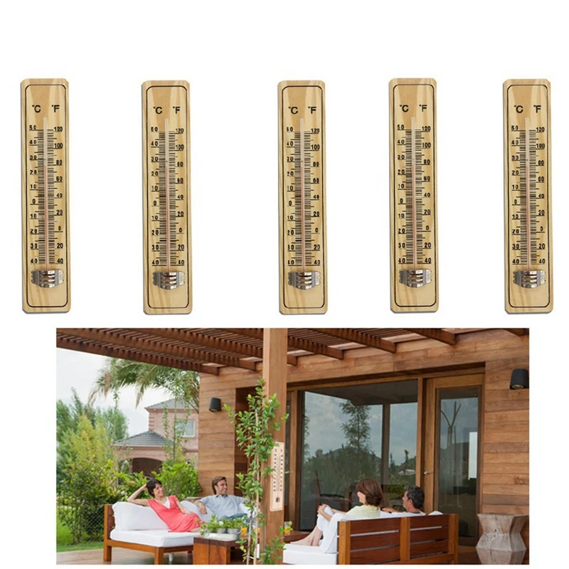 5 Piece Wood Thermometer Medium-Sized Glass Thermometer And Household Thermometer