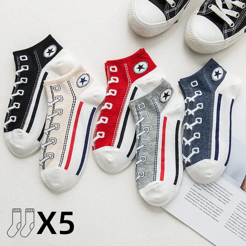 CHRLEISURE 5 Pairs/Set Socks Men's Socks Fashion Trend Boat Socks Low Top Sports Comfort Breathable Short Cotton Socks