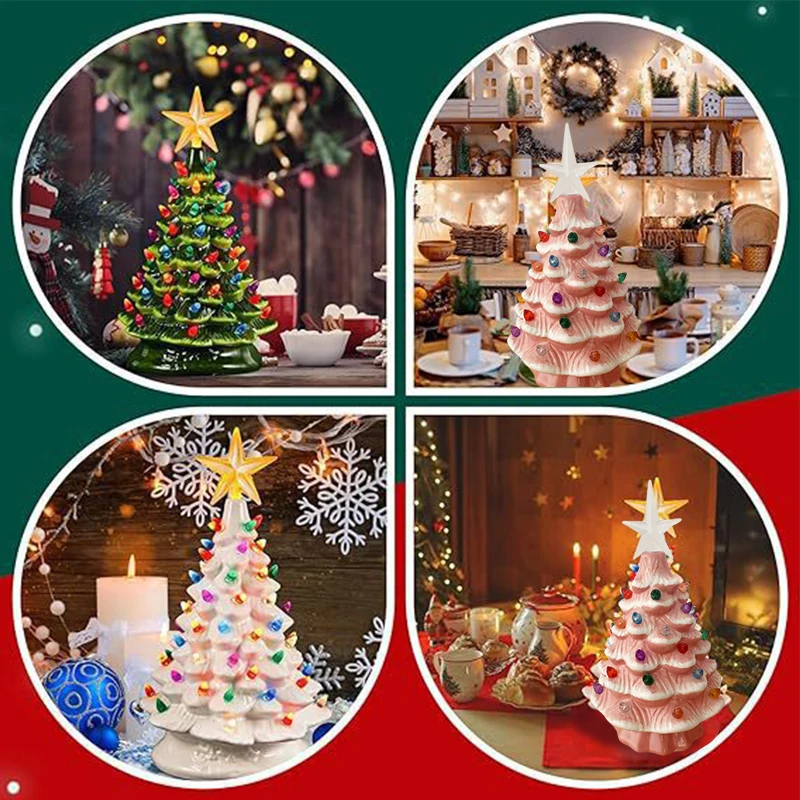 

Retro Hand-Painted Tabletop Christmas Trees, Christmas Trees That Light Up, Table Top Christmass Tree With Lights