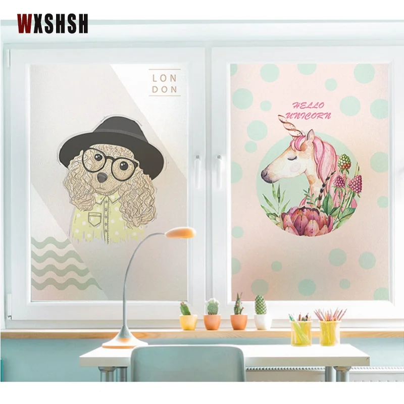 Custom Size Window Film Static Cling Cute Pattern Privacy Protection Reusable Removable Frosted Home Decorative Foil