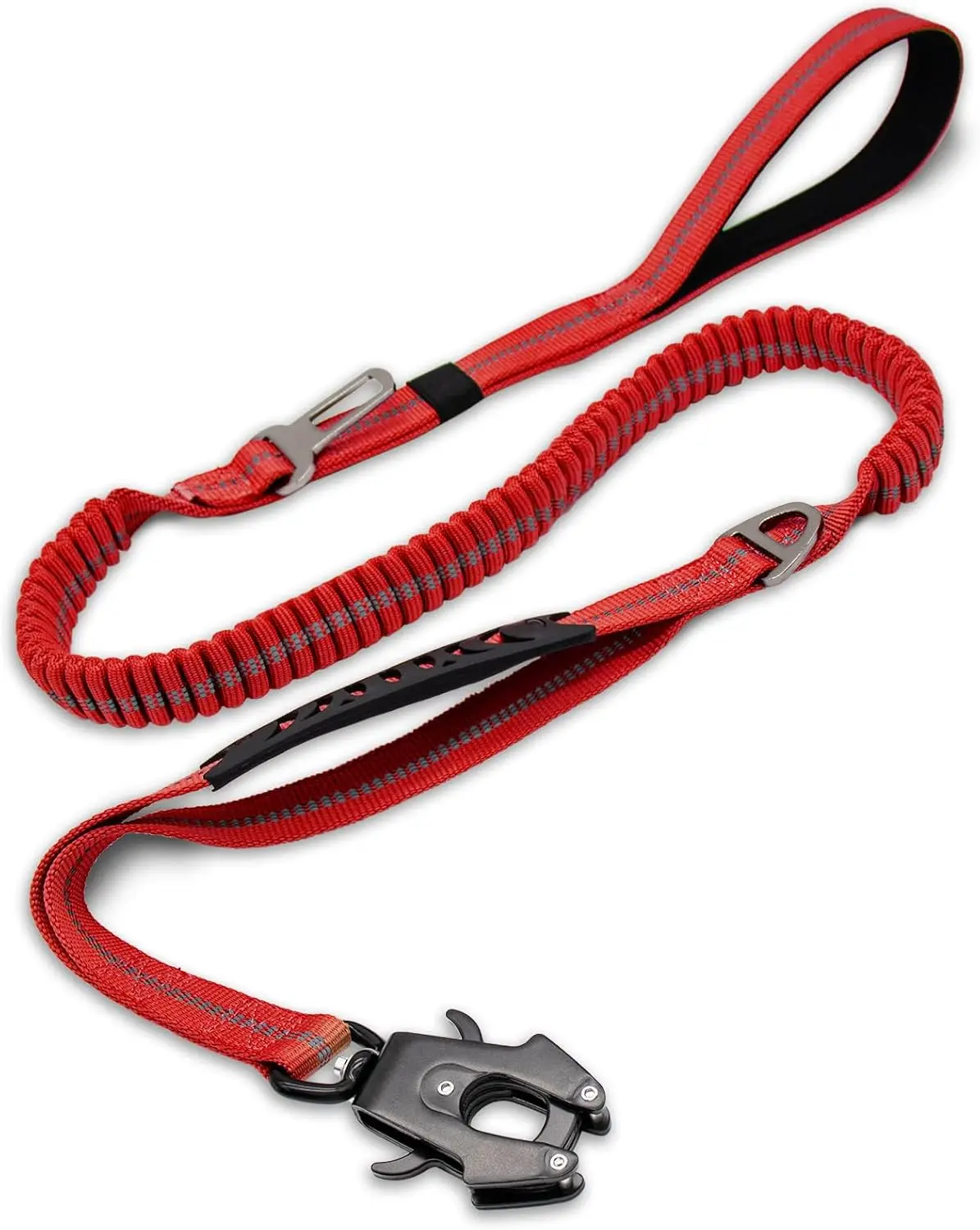 Taktische Hundeleine, robust, 4–6 Fuß, stoßdämpfende Bungee-Leine mit 2 gepolstertem Griff, Metall-Karabiner-Clip, Auto-Sicherheitsgurt, Stron
