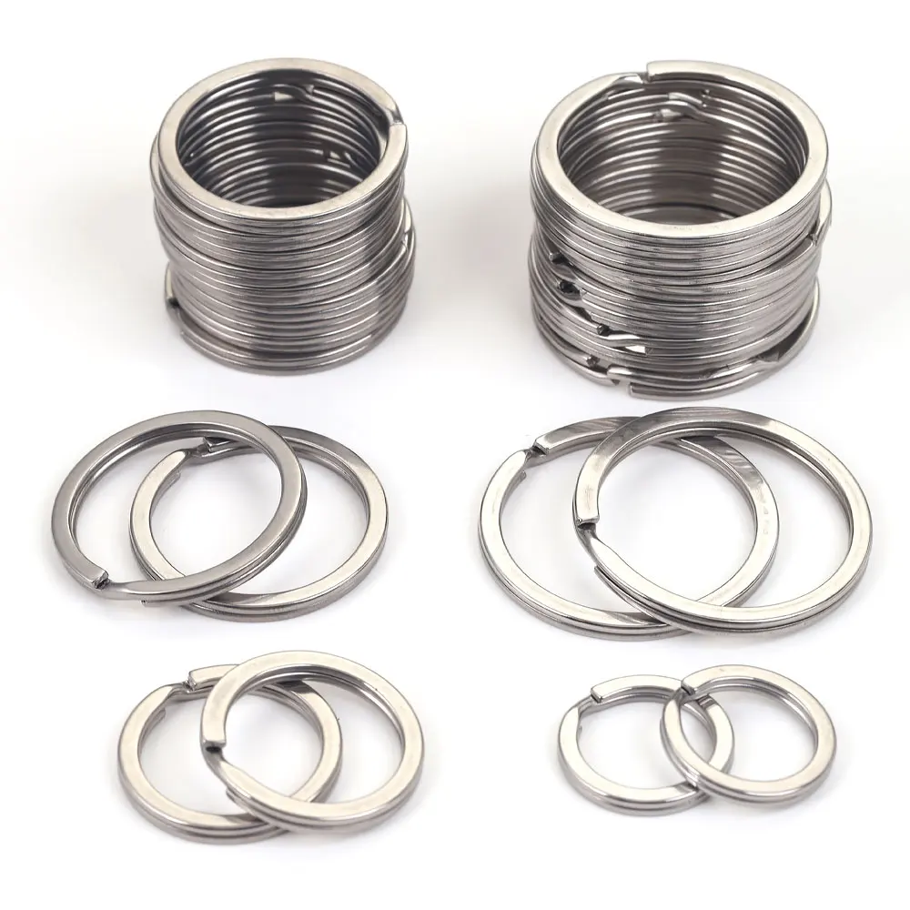 10Pcs Stainless Steel Key Ring For Keys 15-35mm Round Flat Line Key Holder Split Metal Rings Keyfob keychain making supplies