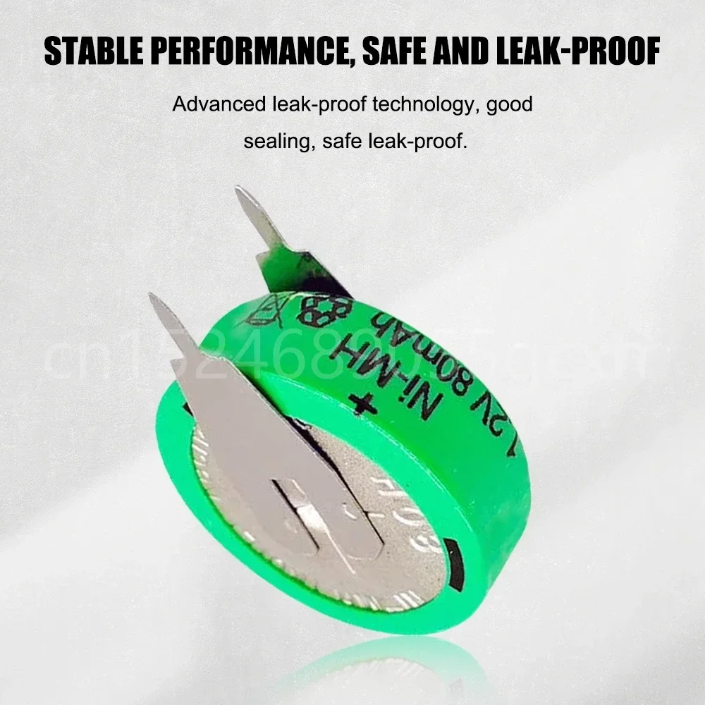 Batterie aste Ni-laissée avec broches à souder pour équipement solaire, calendrier perpétuel, lampe de pelouse, jouets électriques, 1.2V, 80mAh, 1-20 pièces