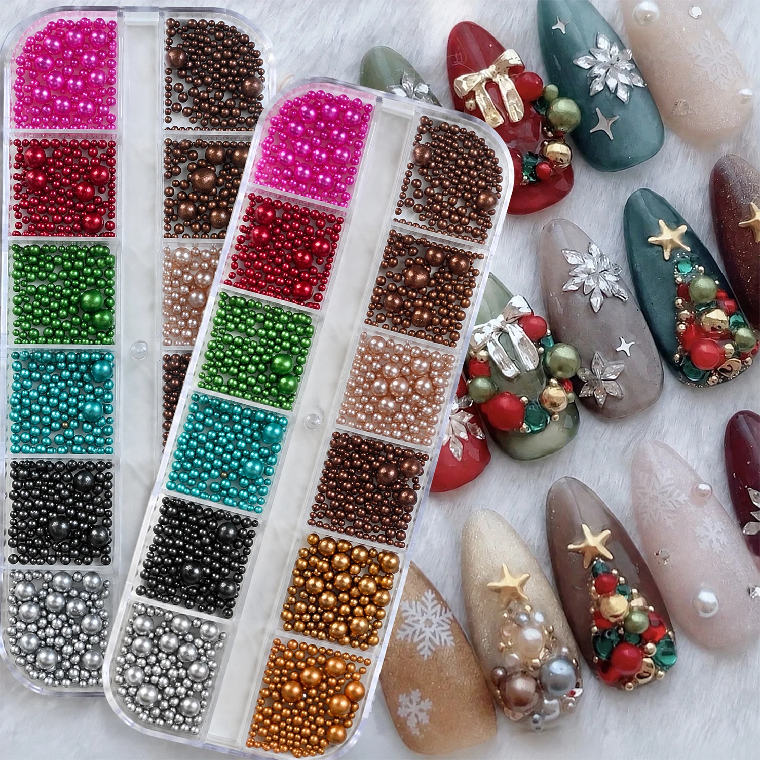1/2Boxes Colorful Christmas Nail Pearl Beads Multi Sizes Round Imitation Pearls Nails Decorations Red Green Pearl Manicure Parts