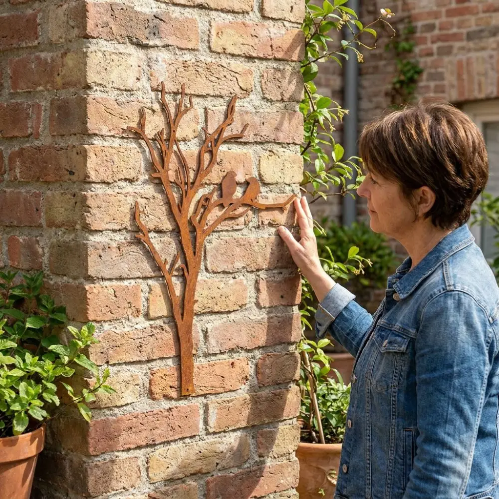 Minimalist Line Metal Tree Branch Bird Silhouette Decor Farmhouse Style Vintage Rust Garden Silhouette Wall Ornament Iron Art