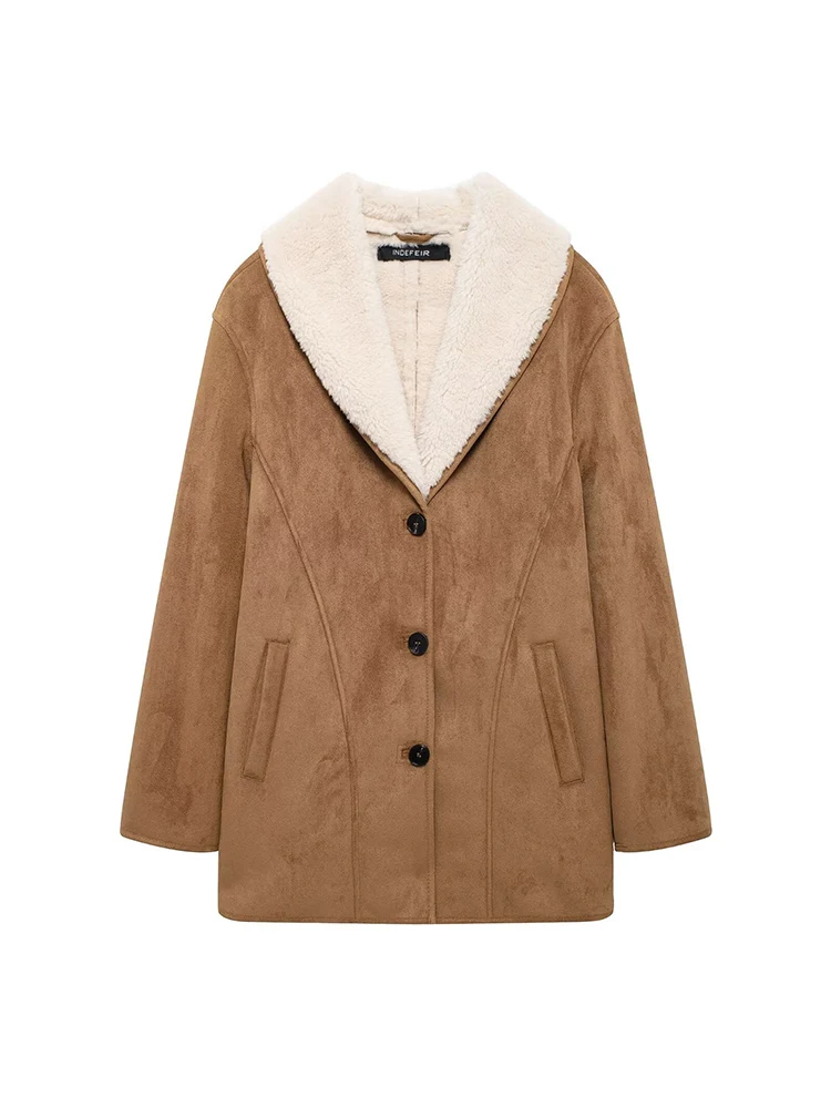 2024 European and American style autumn and winter new women\'s clothing simple and versatile lapel long-sleeved coat jacket