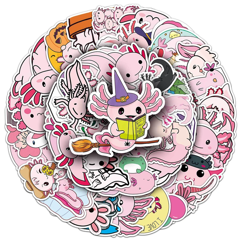 

10/30/50pcs Cute Pink Animal Axolotl Cartoon Stickers Kawaii Graffiti Sticker Waterproof DIY Scrapbook Luggage Phone Decals Toys
