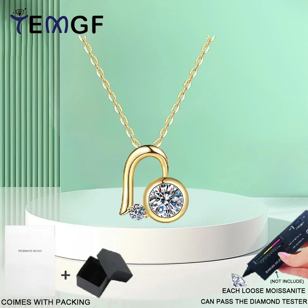 

TEMGF Real Moissanite Necklace GRA Certification S925 Sterling Silver 18K Plated Chain for Women Fashion Fine Jewelry Love Gifts