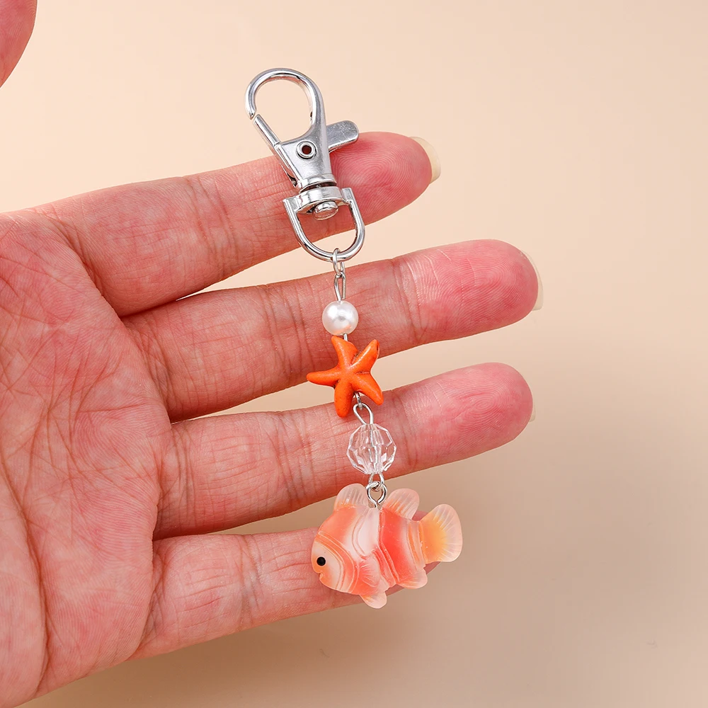 Aihua Schöne Perle Seestern Kleine Fische Schlüsselbund Für Sommer Strand Kinder Mädchen Nette Handtasche Anhänger Schlüssel Ringe Schmuck Geschenke – Detail 3