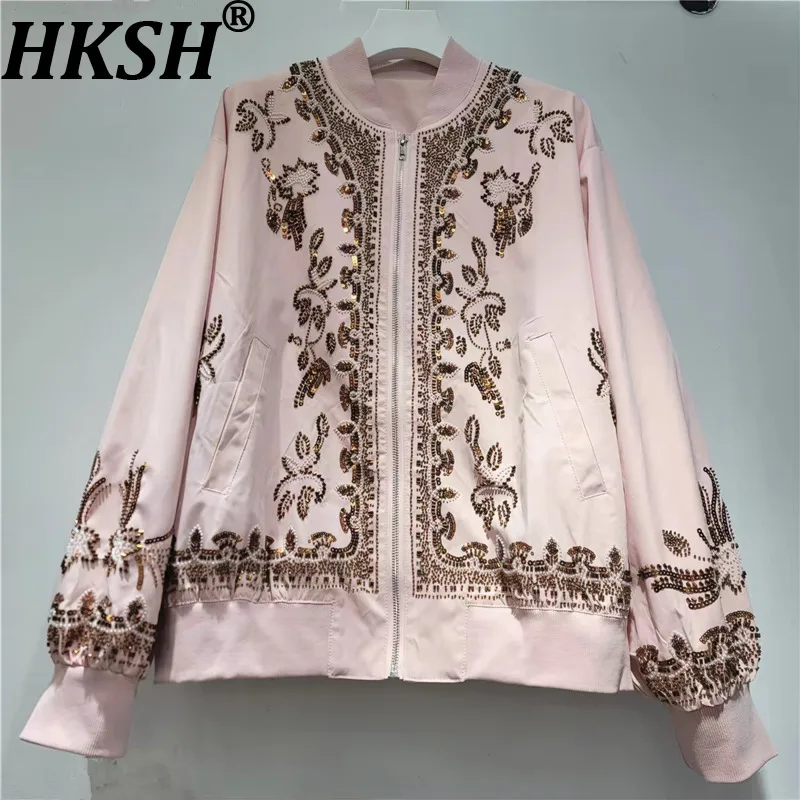 HKSH Women Jacket Heavy Embroidered Flares Korean Style Loose Stylish Design Niche Casual Stand Collar Zipper Trend Coat HK26760