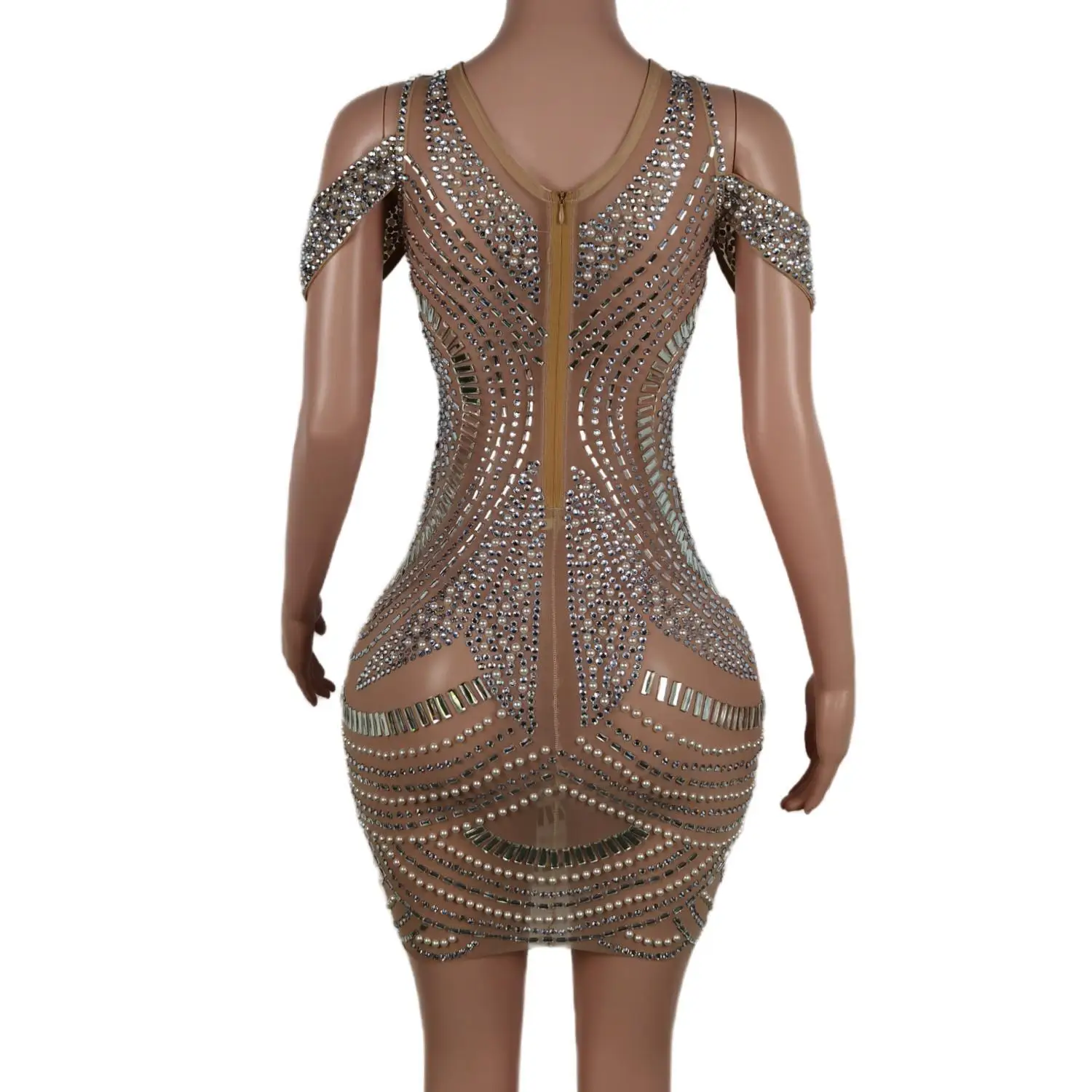 Tenue de scène sexy pour femme, robe une pièce, jupe courte, maille séduisante, flash diamant, boîte de nuit, chanteuse, danse, tenues de performance, Titice ia