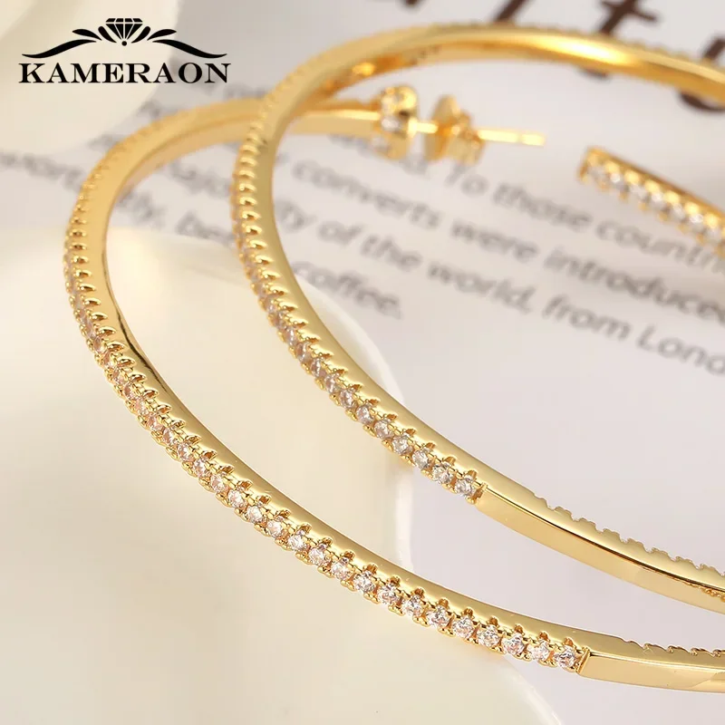 20/40/65mm Over Sized Huge Golden AAA Zircon Hoop Earrings for Women Big Round Anti Allergy Precious Jewels Party Gifts