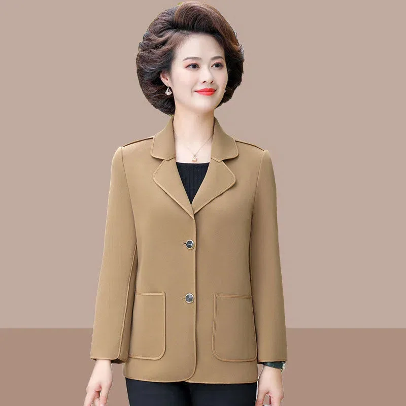 

Woolen Women Jacket 2023 New Spring Autumn Fashion Mid Aged Short Female Coat Single Breasted Korean Lady Outerwear Tops E366