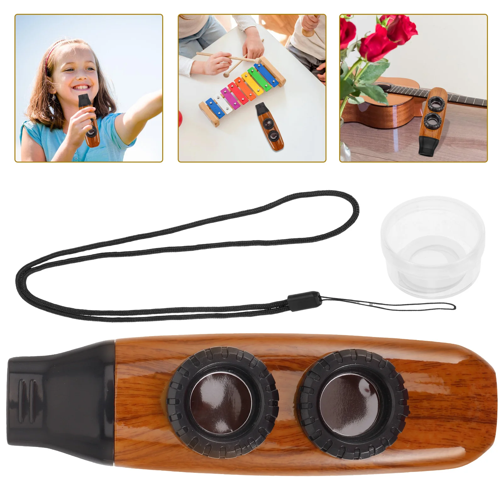 

Kazoo Double Hole Design for Kids Adults Music Lovers Ukulele Guitar Accompaniment Wood Grain Color Lightweight Compact Size Toy