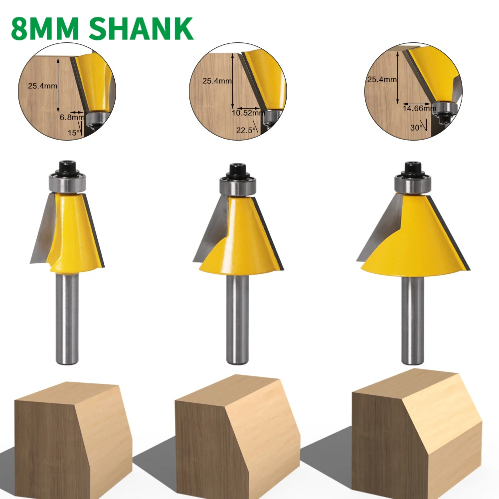 1PC 8MM Shank Milling Cutter Wood Carving 15 22.5 30 Degree Chamfer Router Bit Milling Cutter For Wood Electric Woodworking Tool