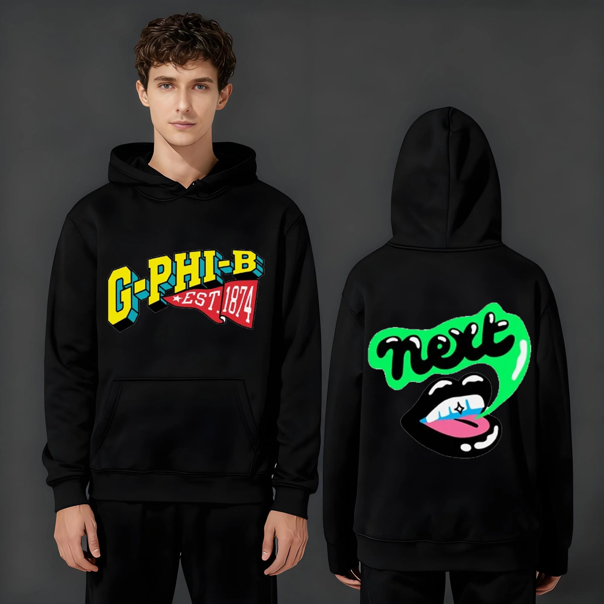 

Новейшая модная повседневная мужская и женская толстовка с капюшоном весом 330 грамм весом 2025 года с модными буквами и принтами в виде рта.