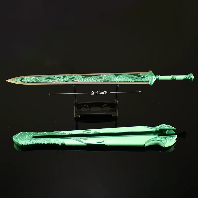 30cm 검과 요정 7 게임 모델 올메탈 공예 장식품: 블루 스카이 검 칼집이 있는 카타나 컬렉션 나이프 장난감