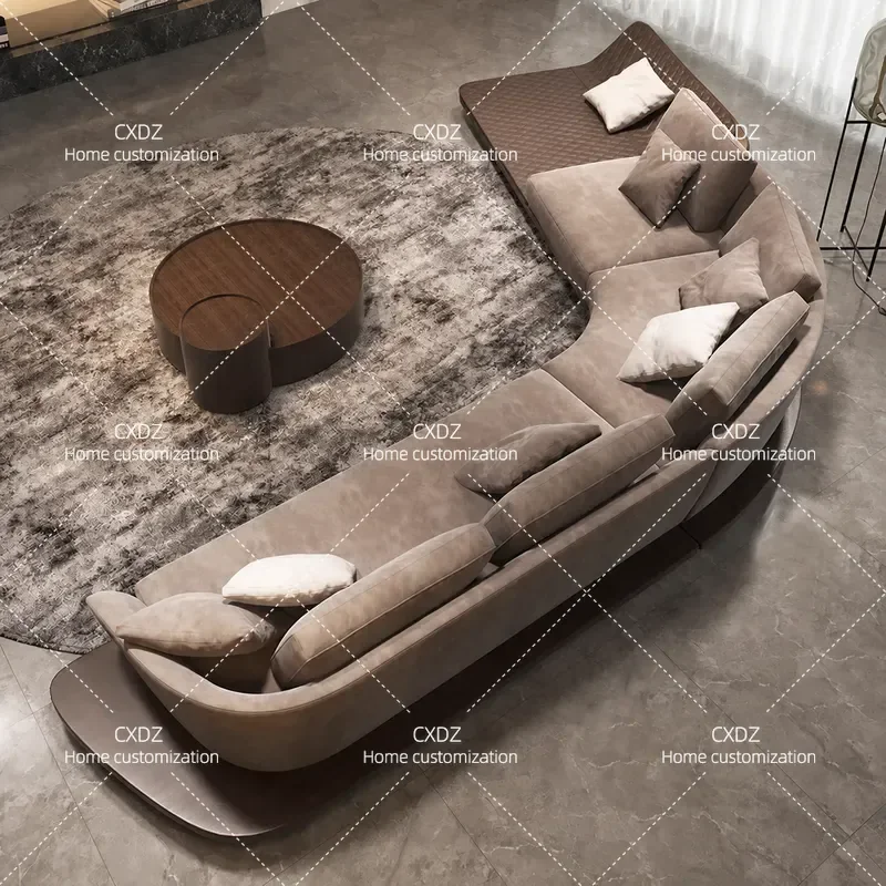 Wabi Stillwind Curved Corner Sofa Set Large Apartment Medium Antique Fabric Villa Living Room Furniture