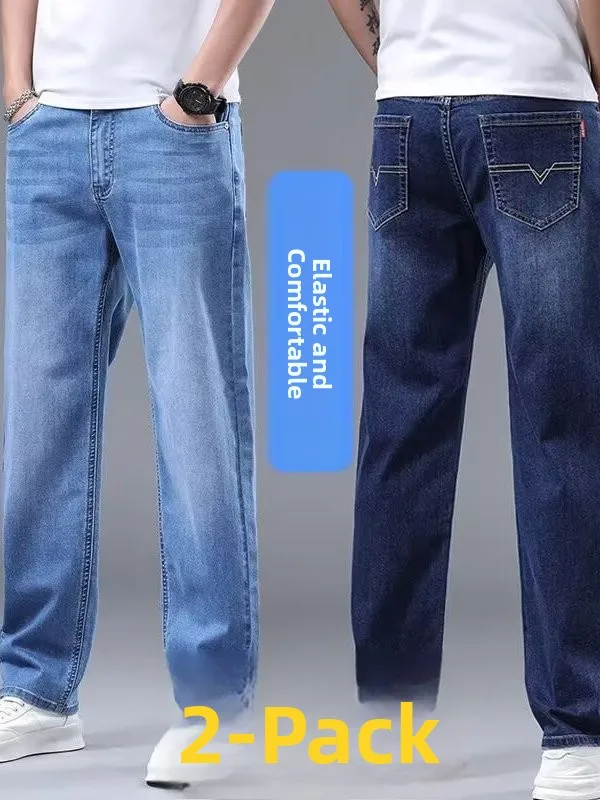 

Летние тонкие джинсы, мужские свободные прямые повседневные деловые длинные брюки со средней талией, пять кетов, дышащие, удобные, против пятен