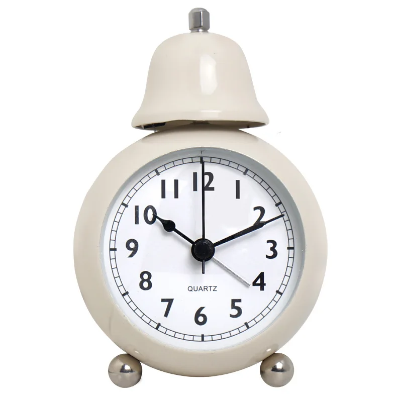 European-style retro metal single bell children's creative bedside night light table clock student silent clock watch