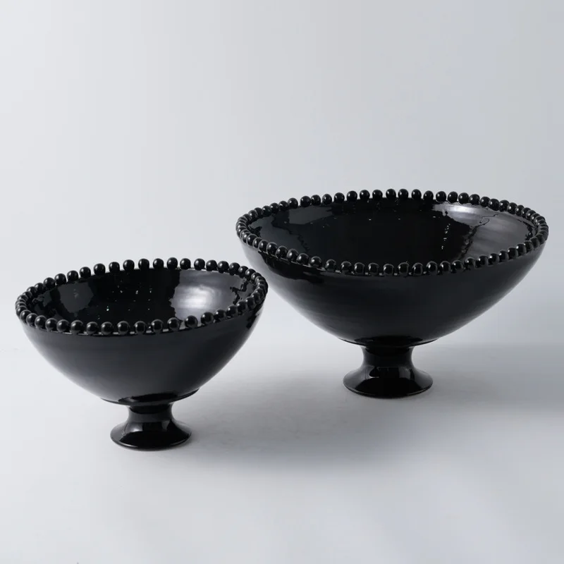 Solid color tall ceramic fruit plate flower pot living room TV cabinet coffee table storage plate ornament
