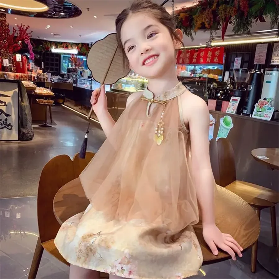 فستان شيونغسام صيفي للفتيات برقبة معلقة سترة شبكية لزي 2026 فستان أطفال جديد ملابس كورية تقليدية #5