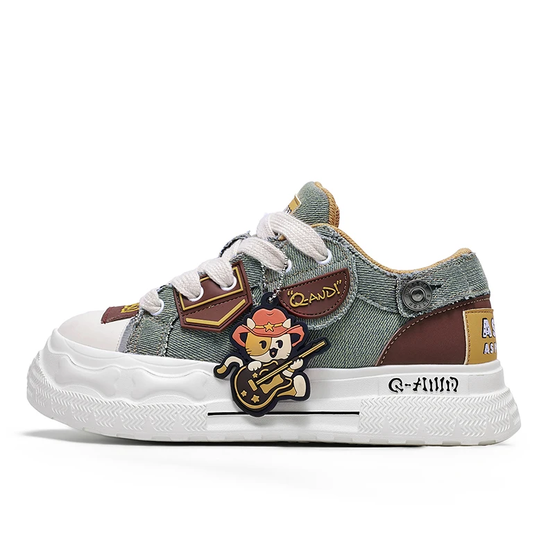 

Q-AND Vintage Washed Denim Women Chunky Platform Skate Shoes, Heighten Thick Sole Anti-Wear Non Slip Casual Daily Walking Footwear