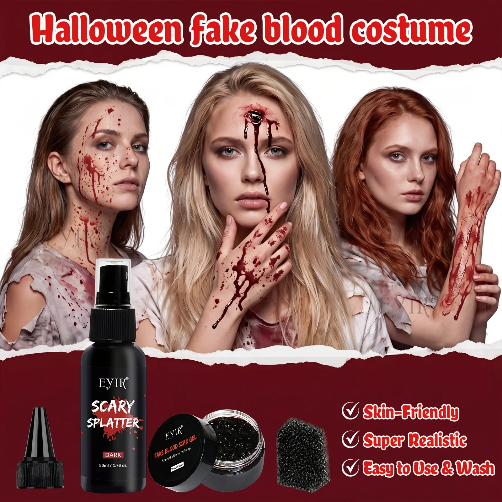 Kit Maquillage Faux Sang Complet – Spray, Pâte et Fausses Blessures 3D – photo 8