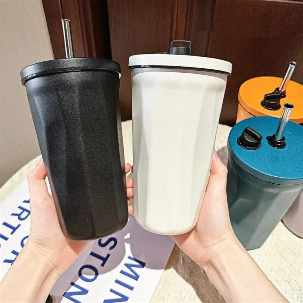 600ml Large-capacity Sports Water Cup With Straw 304 Stainless Steel Vacuum Insulated Bottle Portable Household Office Gifts Cup