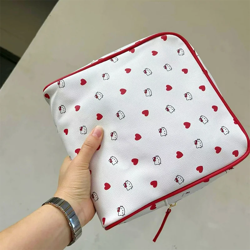 Sanrio Kawaii Anime Hello Kitty Storage Bag Girly Heart Cute Cartoon Large Capacity Pu Leather Makeup Bag Travel Toiletry Bag