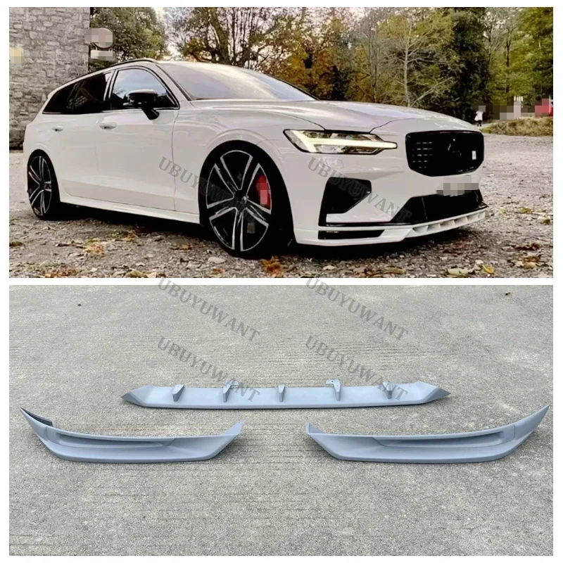 3 Pcs Front Bumper Lip Trunk Protector For Volvo NEW S60 V60 (Only For SPORT Style) 2020-2025 Car Styling PU Unpainted Color